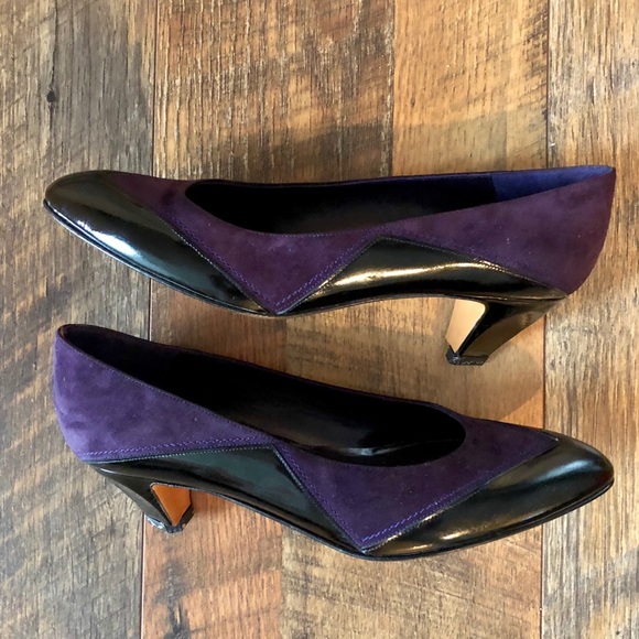 BALLY Purple Suede/Black Leather Kitten Heels - Picture 2 of 7